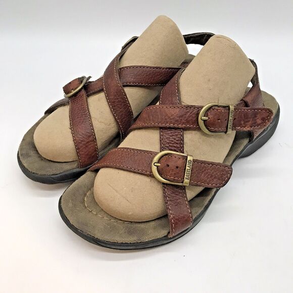 Eastland Brown Leather Ankle Strap Sandals Women's 7.5 Double Buckle Shoes - Picture 3 of 11